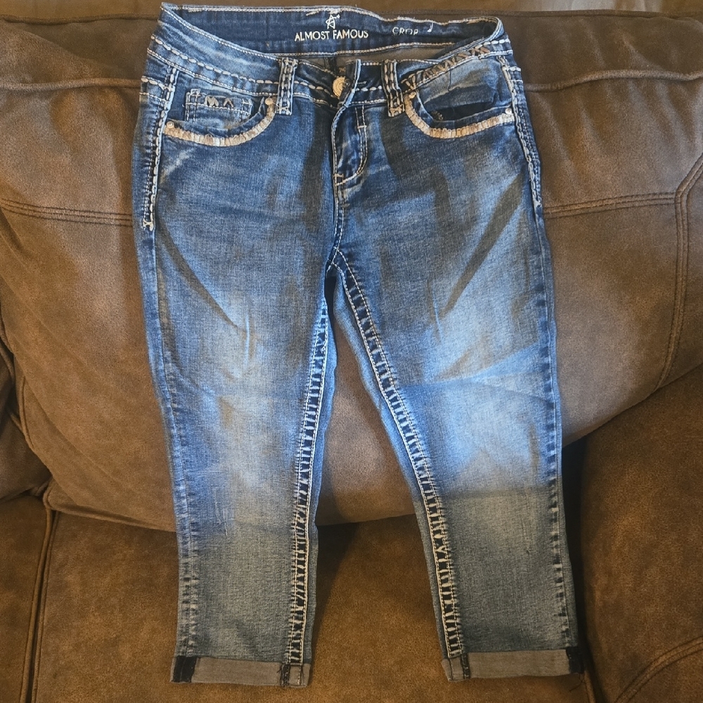 Almost Famous Women's Distressed Blue Cropped Jeans Size 1
